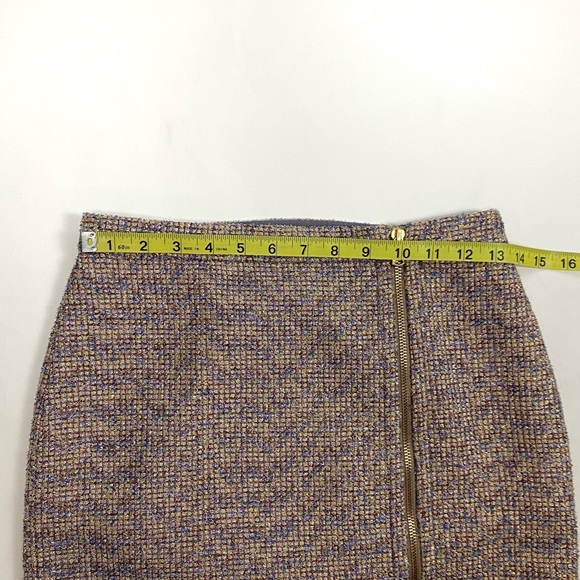 J. Crew Front Zip Pencil Skirt Sparkly Purple Gold Metallic Tweed Skirt Size 0 - Picture 16 of 17